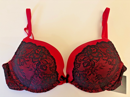 Neu mit Etikett La Senza Triple Gel BH 34A 34C 36D rot Satin schwarz Spitze - Bild 1 von 8