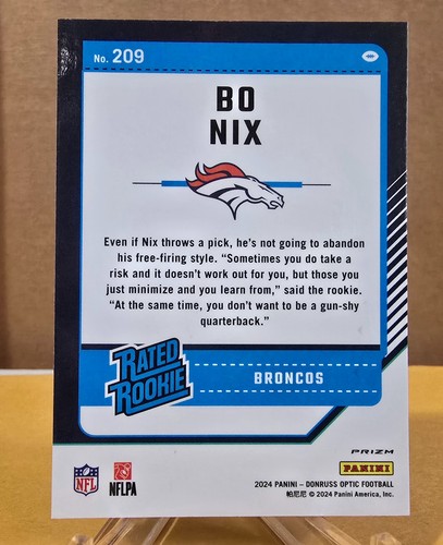 Donruss Optic BO NIX 2024 *clasificado novato púrpura shock Prizm* #209 Broncos - Imagen 4 de 6