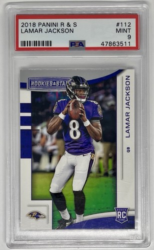Lamar Jackson RC 2018 Panini Rookies & Stars #112 Rookie Football Card PSA 9