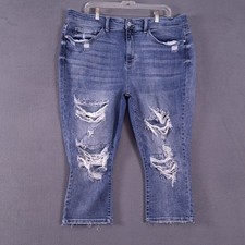 Judy Blue Jeans Womens 20W Blue Stretch Denim Skinny Fit Capri Distressed Grunge