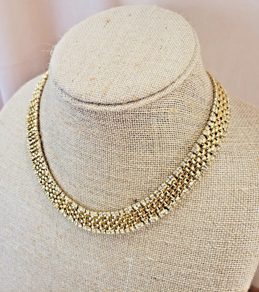 Kenneth Jay Lay Chapado en Oro Estrás Cesta Tejido Collar Collar Ajustable Foto 4 de 4