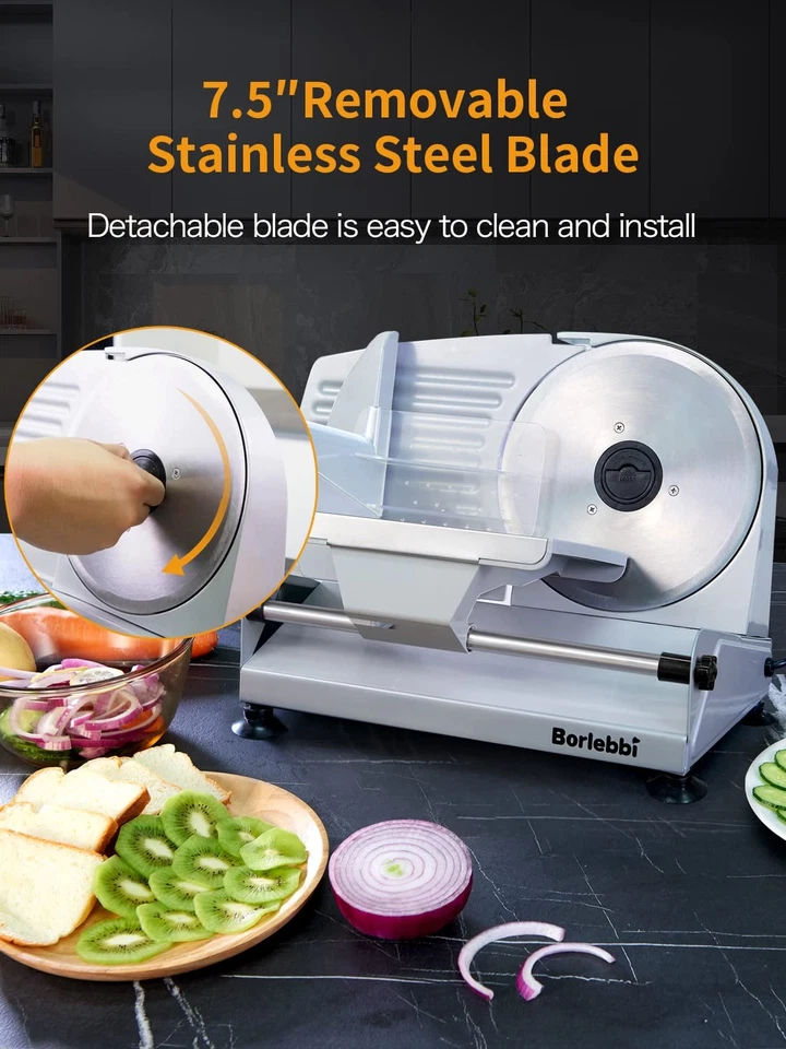 Meat Slicer, 200W Electric Food Slicer with 2 Removable 7.5" Stainless Steel ... Foto 4 de 4