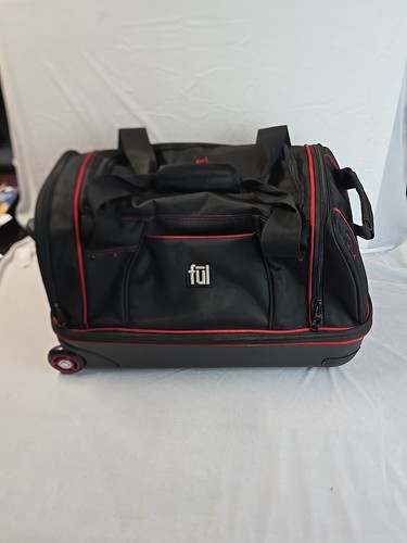 FUL 20"x12"x12" Black with Red Trim Wheeled Rolling Duffel Bag Carry On Suitcase