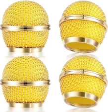 Facmogu 4PCS Golden Mic Grille Replacement, Mesh Fit for SM58, Gold 