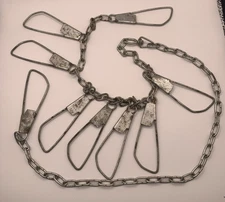 Vintage Metal Fishing Stringer Chain 9 Clips Hooks 42 Inches Long Cleve