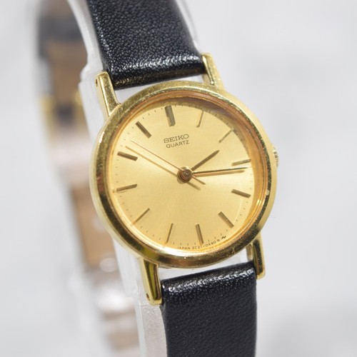 Vintage SEIKO 2C21-0130 Ladies Watch Gold Dial 21mm New Battery - Picture 5 of 16