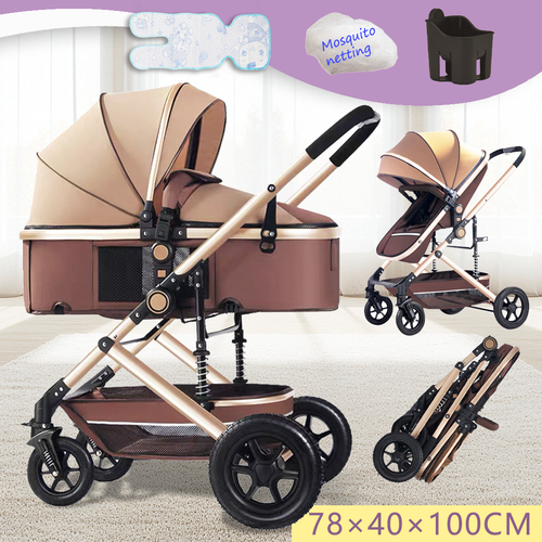Khaki Baby Stroller Foldable Pram Bassinet Reversible Pushchair Carriage Infant - Picture 16 of 19