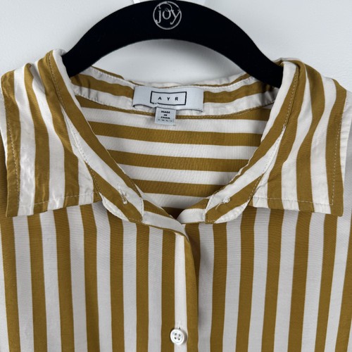 Camicia AYR con bottoni donna XL senape bianca a righe misto seta tasca oversize - Foto 3 di 24