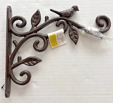 Cast Iron Scrolls Plant Hanger Bracket Hook Bird Leave Garden Porch Decor Brown