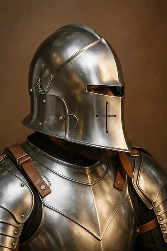 Elmetto Barbuta medievale 18ga elmo cavaliere elmetto guerriero con visiera Barbuta - Foto 3 di 6