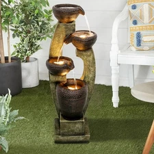 Backyard Water Fountain with LED Lighting – Tiered Flow for Outdoor Serenity