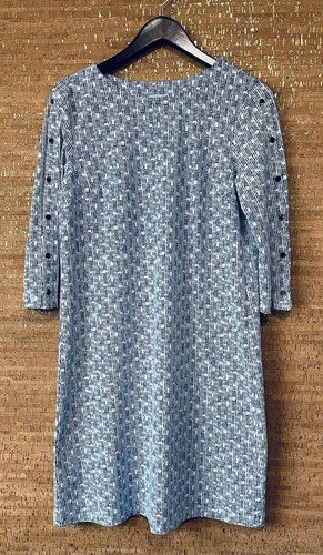 J. Mclaughlin Catalina Cloth Dress Button Sleeves 3/4 Blue White Size Medium