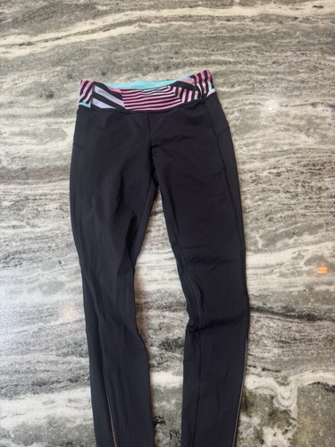 Ivivva High-Waist Full Length Leggings with Striped Waistband Girls Size 12 - Picture 3 of 7