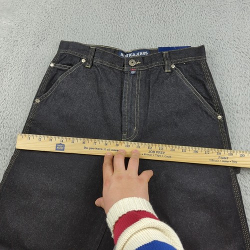 Vintage Nautica Jeans Boys 18 (29W) Black Dark Raw Baggy Carpenter Hammer Wide - Picture 13 of 17