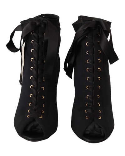 Dolce & Gabbana LaceUp Booties Black Neoprene Women - Picture 4 of 6
