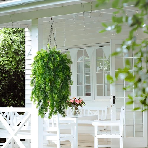 Artificial Faux Hanging Plants Basket for Spring Outdoor Decoration, Fake Pin... - Picture 4 of 6