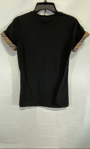 Burberry Women's Black Plaid Cuff Cotton Casual Shirt S Fitted Short Sleeve - Picture 2 of 5