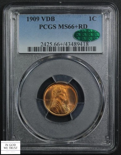 1909 VDB Red Lincoln Wheat Copper Cent 1C PCGS MS 66+ Plus RD CAC