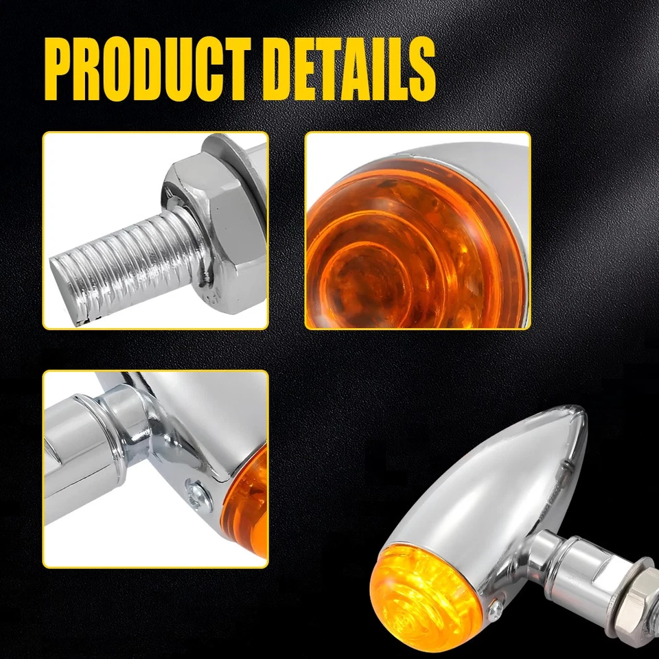 2 For Harley Sportster XL 1200 883 Chrome Bullet Motorcycle Turn Signals Blinker - Image 4 of 4