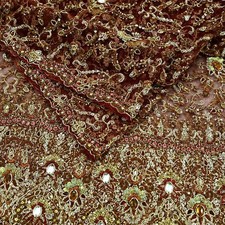 Indian Vintage Heavy Wedding Maroon Dupatta Net Mesh Stole Hand Embroidered Veil