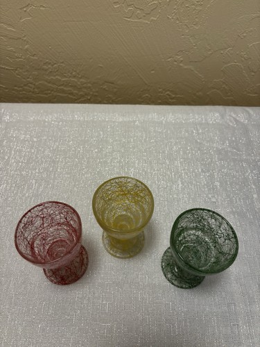 Set 3 bicchieri cordiali vintage rari MCM colorati spaghetti stringa Roly Poly - Foto 4 di 6
