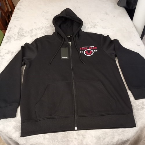 True Religion HS Full Zip Jet Black Script Hoodie Herren Größe Large Spellout Neu! - Bild 1 von 21
