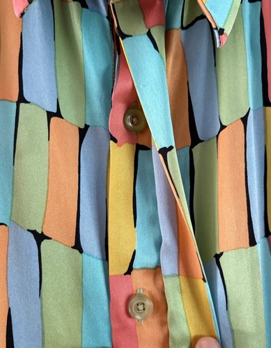Genelli Silk Button Down Shirt XXL Vintage 90s Bold Colorful Loud Rare Disco - Picture 4 of 5