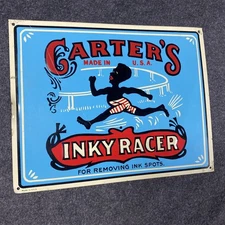 Vintage Carters Inky Racer Tin Sign Antique Advertising  Memorabilia 11.5x9”