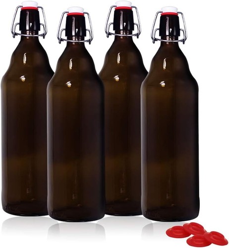 YEBODA 32 oz Amber Glass Beer Bottles for Home Brewing with Flip Caps,  - Photo 1/8