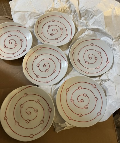 Crate & Barrel Red Flower Plates Set of 6 – Porcelain  - Picture 1 of 5