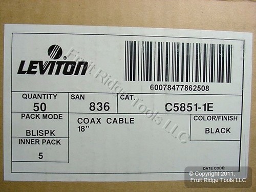50 Leviton Black 18" Coaxial Video Cables RG59 C5851-1E - 第 4/7 張圖片