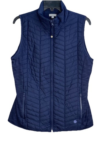 T BY Talbots Womens Small S Cotton Lined Insulated Front Zip Quilted Vest Blue - Picture 2 of 8