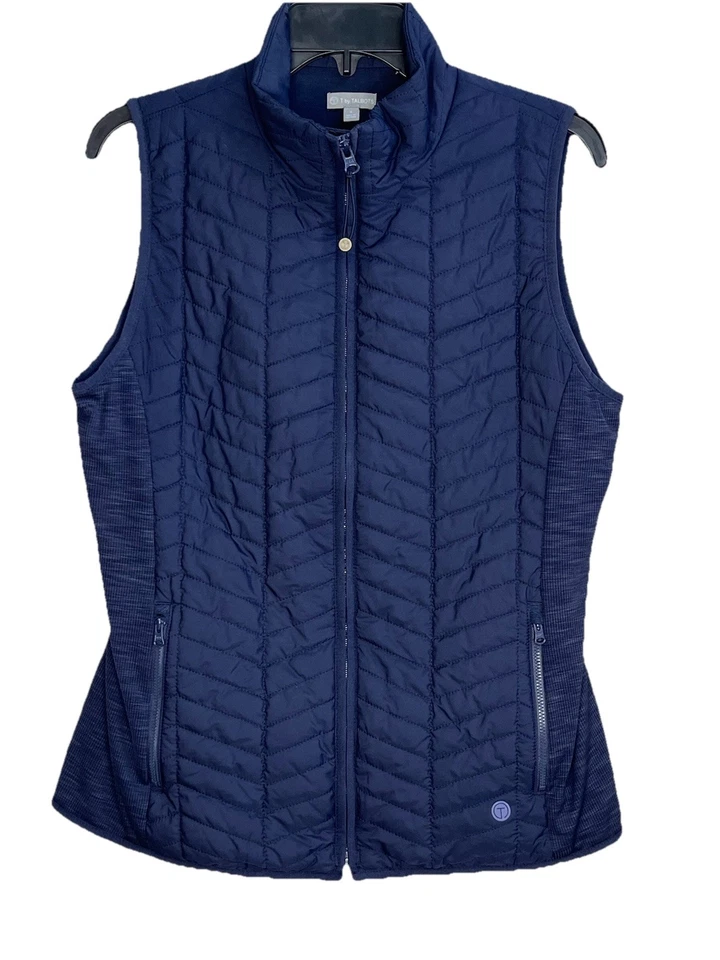 T BY Talbots Mujer Pequeño S Algodón Forrado Aislado Frontal Cremallera Acolchado Chaleco Azul Foto 2 de 4