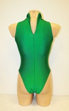 Women Leotard 204-91 High Collar Zipper Back Bottom Half Green Spandex Size S