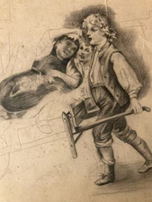 Beautiful Drawing Pencil Portrait Young Man Woman Barrow Art Xixth to Identify