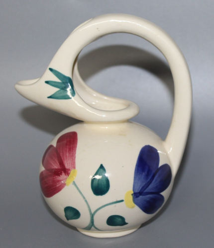 Vintage Pottery Pitcher with Flower Design  6 1/4" tall
