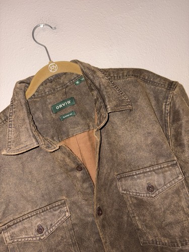 Orvis Shirt Waxed Cotton Oil Cloth Brown Men's Size M - Picture 2 of 3