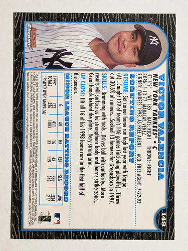 1999 Bowman Chrome #149 Victor Valencia RC - Picture 2 of 2