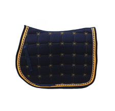 Horse Comfort Dressage Saddle Pad Quilted Riding Navy Blue Gold Trim Comfort