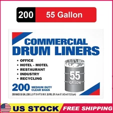 Heavy Duty 55 Gallon Clear Trash Liners Twist Tie Closure Ideal Commercial Use