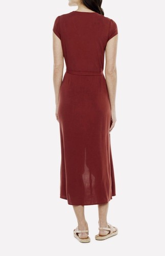 High Low wrap Terracotta FALL Rust Red surplice Dress w/ sleeves Tie Front NWT S - Picture 3 of 3