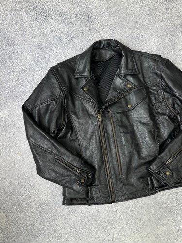 Vintage Genuine Leather Biker Motorcycle Heavy Mens Jacket 90s Sz M - Picture 2 of 15