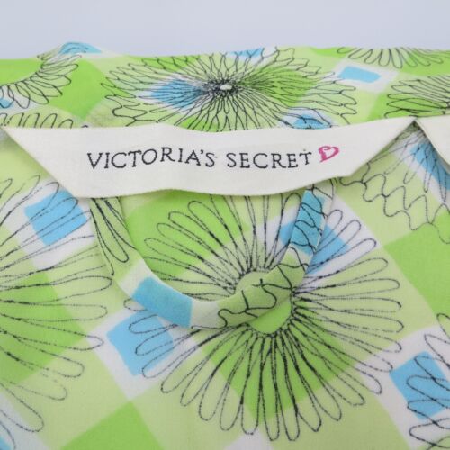 Victoria's Secret Bata Kimono Corta Verde Transparente Negro Floral Bolsillos Frontales Abiertos - Imagen 8 de 10
