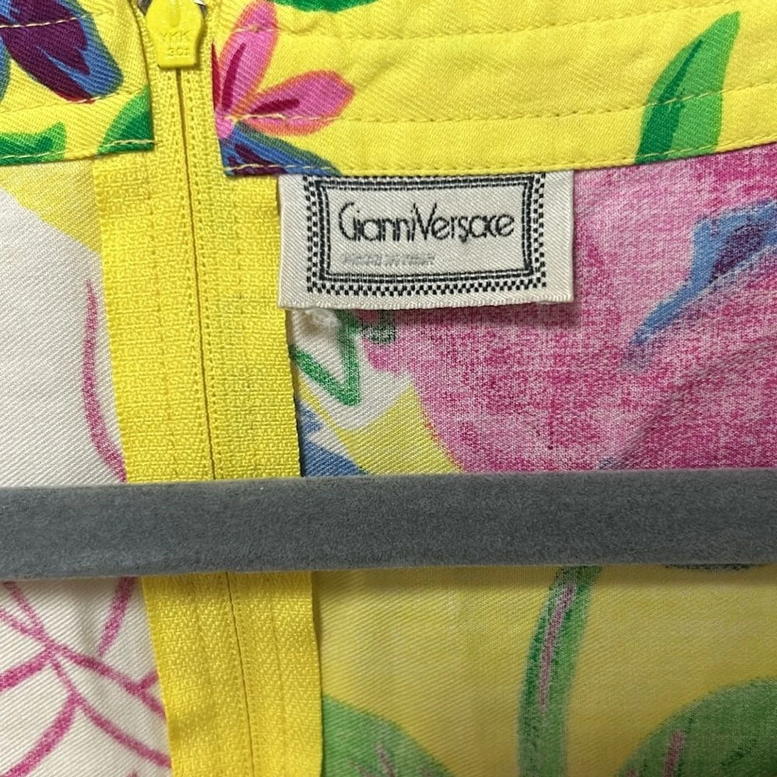 AUTENTICO Mini Abito Vintage Gianni Versace Giallo Floreale Taglia Small