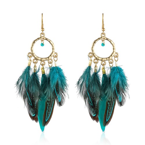 Fashion Green Brown Drop Earrings Ethnic Retro Feather Tassel Jewelry for Women - Picture 4 of 159