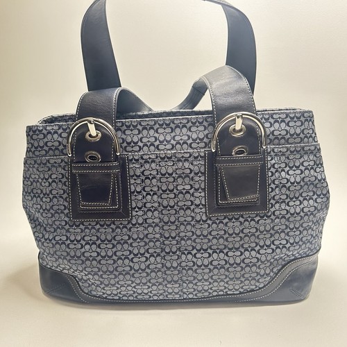 RARO! Bolso de Hombro COACH Azul Marino Lg Signature Business Bolso de Mano Z15330 Usado en Excelente Condición Borde de Cuero - Imagen 4 de 12