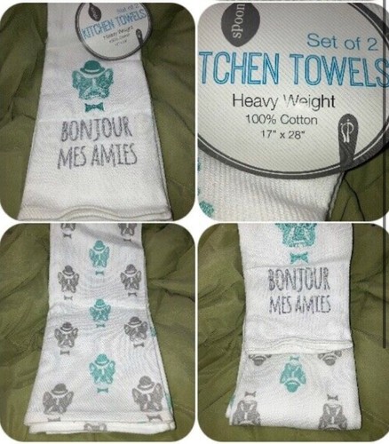 Kitchen,Bar,Guest,Dish,Tea Towel,2,French Bulldog,Turquoise Blue Gray Frenchies - Picture 3 of 21
