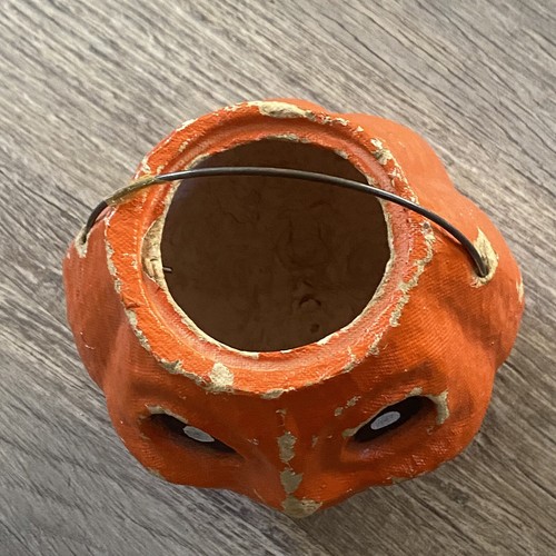 Vintage Halloween Pulp Paper Mache JOL Pumpkin Candy Container 50/60s 4 10/16” - Picture 8 of 14