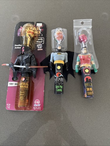 Vintage SPIN POP CANDY - BATMAN & ROBIN DARTH MAUL SPIN TOY Works!
