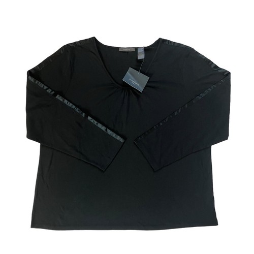 NWT Liz Claiborne Shirt Womens 2X Black Stretch Knit V-Neck Satin Stripe Detail